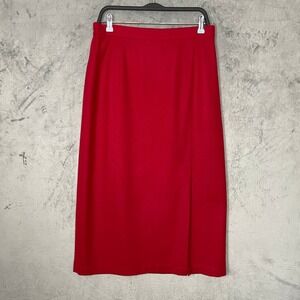 Vintage 90s Dark Academia Red Wool Midi Pencil Skirt Plus Size 16 Work Office